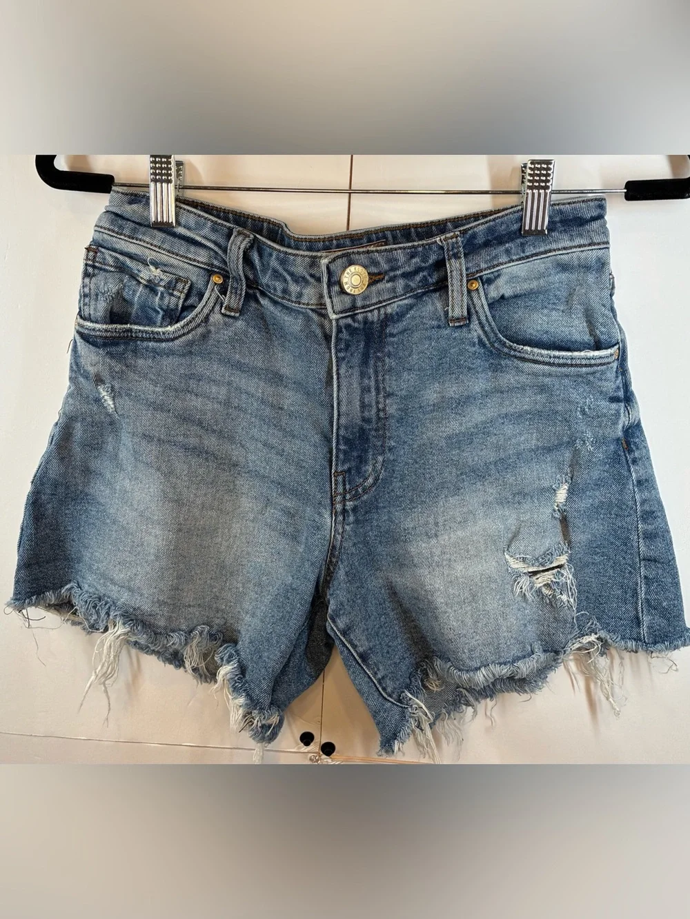 KUT from the Kloth Jane Long Shorts High Rise Distressed Frayed Hem Size 2